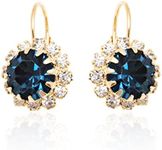 Barzel 18K Gold Plated Crystal Flower Earrings for Women (Blue)