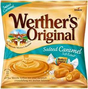 Bonbons Allemagne compatible avec Werther's Original Salted Caramel Soft Eclair - 1 sac - Bonbons au caramel à la crème douce fourrés avec une Légère Note de Sel - 180g - Saveur Salted Caramel