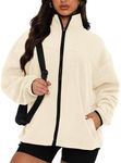 BTFBM Women's Zip Up Fleece Jackets Stand Collar 2024 Fall Winter Outerwear Casual Fuzzy Coats with Pockets(Apricot, Medium)