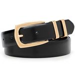 JASGOOD Women's Leather Belts for Jeans Pants Fashion Ladies Belt Gold Buckle Belts for Women, Black, XS