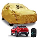 AUTOBIRSA Waterproof Car Body Cover for Nissan Magnite with Mirror and Antenna Pocket and Soft Cotton Lining (4 Side Elastic Triple Stitched & Metallic Golden with Black Piping Style)