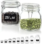 Bormioli Rocco - Food Storage Container - Glass Fido Jars - Hermetic Sealed Hinged Airtight Lid for Fermenting, With Paksh Chalkboard Labels 25 1/4 Ounce (.75 Liter)