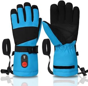 Heated Gloves for Kids, 3-Heat Settings Winter Gloves, Rechargeable Batteries, Water Resistant Windproof Kids Ski Gloves with Grip, Ideal for Skiing, Snowball Fights, Cycling, Gift (Blue, Large)