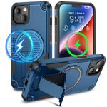 Caka for iPhone 13 Case, iPhone 14 Case [Support Wireless Charging] [Built in Invisible Stand] Military Grade Shockproof Protective Magnetic Phone Case for iPhone 14 & iPhone 13-6.1 inch (Navy Blue)