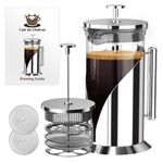 French Press Coffee Maker 34oz – Stainless Steel & Glass Coffee Press with 4-Level Filtration, BPA-Free Cafetiere for Camping or Home – Large, Durable for Hot & Cold Brew