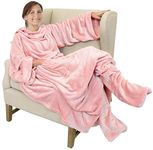 Catalonia Wearable Fleece Blanket with Sleeves and Foot Pockets for Adult Women Men,Micro Plush Comfy Wrap Sleeved Throw Blanket Robe Large,Pink