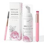 Eyelash Extension Cleanser, BREYLEE Eyelash Shampoo Eyelash Extension Foam & Brushes Eyelid Cleanser for Makeup Remover Paraben & Sulfate & Oil Free for Salon and Home Use