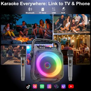 Karaoke Machine with 2 Wireless Microphones – Portable Bluetooth Speaker