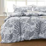 MUXHOMO Duvet Cover Queen Size, Reversible Floral Grey Duvet Cover Set with Zipper Closure, 3 Pieces Botanical Patterns Soft Microfiber Bedding Set with 4 Ties (90"x90", 2 Pillow Cases)