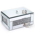 JuxYes Glass Mirror Jewelry Box with Crushed Diamond - Trinket Organizer For Earrings Rings Necklace Keepsake Box Treasure Chest Box,Silver Large Size