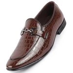 FAUSTO FST FOSMF-2082 TAN-41 Men's Tan Party Formal Patent Leather Embossed Buckle Slip On Loafer Shoes (7 UK)