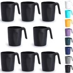 Berglander Black Plastic Coffee Mugs Set of 8, Plastic Cups with Handles 450ml, Reusable Water Cup, Easy to Carry, Great for Home, Garden, Picnic, Camping, Outdoor