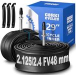 Corki Cycles 29 Inch Mountain Bike Tube 29 x 2.125 2.25 2.3 2.35 2.4 Presta Valve 48mm, Butyl Rubber 29 Inch Bike Tire Tube 2-Pack