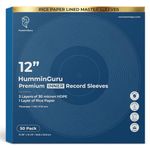 HumminGuru 3-Ply Premium Inner Record Sleeves 12 Inch. Rice Paper Lined Master Sleeve. Anti-Static Vinyl Record Sleeve, Acid-Free Thick HDPE 3+1 Layer in 7 Mil, 50 Pack (12” Premium Inner Sleeves)