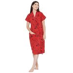 Sanddune Women Bathrobe | Terry Cotton Printed Bathrobe Gown - Half Sleeves, Knee Length Ladies Bath Robes | Pocket with Waist belt Girls Bathrobes | Red Bathrobe - XXL Size