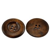 HOUSWEETY 20 Pcs Dark Coffee 4 Holes Round Wood Sewing Buttons 35mm (1 3/8") Dia.
