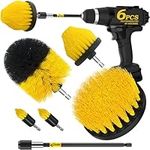 Holikme 6Pack Drill Brush ，Extended Long Attachment Set All Purpose for Bathroom Surfaces, Grout, Floor, Tub, Shower, Tile, Kitchen and Car，Corner,Masonry Brushes，Yellow