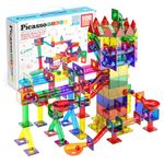 PicassoTiles Marble Run 100 Piece Magnetic Tile Race Track Toy Play Set STEM Building & Learning Educational Magnet Construction Child Brain Development Kit Boys Girls Age 3 4 5 6 7 8+ Years Old Toys