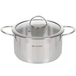 Daniks Bonn Stainless Steel Stock Pot with Glass Lid | Induction 3.6 Quart | Dishwasher Safe Pot | Measuring Scale | Soup Pasta Stew Pot | Silver