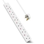 EXTRASTAR 6 Way Extension Lead, 13A 3120W Fused Wall Mounted Power Strips with Individual Switches and Indicator Lights - 2M Extension Cable, White