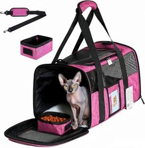 SECLATO Cat Carrier, Dog Carrier, Pet Carrier Airline Approved for Cat, Small Dogs, Kitten, Cat Carriers for Small Medium Cats Under 15lb, Collapsible Soft Sided TSA Approved Cat Travel Carrier-Red