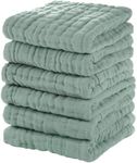 Unnivoll Muslin Baby Washcloths 6 Pack, 100% Cotton Wash Cloths for Babies, Large 12''X12'' Burp Cloths Absorbent and Soft for Newborn Infants Kids Boys Girls - Dark Green
