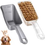 2-Pack Dog Food Scoop 1 Cup, Plastic Pet Food Measuring Scoop With Measuring Lines (1/2 & 1 Cup Markings) for Dogs, Cats, Fish, Bird（Transparent and Grey)