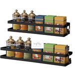 Craft Expertise Premium Iron Wall-Mounted Spice Rack Hanging Shelves Organizer - Set Of 2, Black, Medium Size - Multi-Tiered Kitchen Storage For Herbs,Space-Dimensions: 16"X4"X3.5" And 15"X3.5"X3"