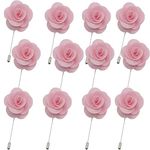 12Pack-Pink Flower Lapel Pins Stick Brooch, Handmade Camellia Flower Boutonniere for Men Women Suit Wedding Party