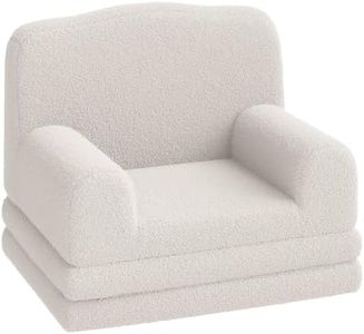 GAOMON Kids Couch, 2-in-1 Convertible Teddy Fleece Fabric Toddler Sofa Chair, Soft Fold Out Couch Lounger for Kids, Comfy Children's Sofa Bed for Playroom, Nursery, Birthday Gift (White Crown)