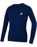 Roadbox Boys Long Sleeve Compression Shirt, Kids Base Layer, Quick Dry, Breathable Sports Top for PE, Football Navy Blue
