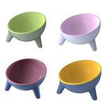 Cat Bowls Tilted Raised,Cat Feeding Bowls Elevated Cat Food Water Bowl Kittens Dishes 15° Inclined Angle Cat Feeder,4PCS(Pink+Red+Yellow+Green)