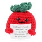 Funny Positive Tomato, Mini Cute Wool Knitting Doll with Positivity Card, Soft Novelty Good Luck Gifts Charm Encourage Women Kids Students Exams for Birthday Gifts Home Office Party Decorations