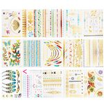 15Pcs Metallic Temporary Transfer Tattoos, 200 Designs Gold Silver Fake Waterproof Tattoo Sticker for Adult Women Kids Birthday Christmas Halloween Party Decoration