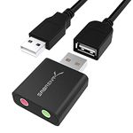 SABRENT USB to 3.5mm Jack Audio Adapter, External Sound Card, USB Headphone Adapter, Headset Adapter for PC, USB DAC with TRRS, USB Extension Included (AU-EMCB)