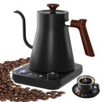 RHD Electric Gooseneck Kettle with LCD Display, Real-Time Temp Control Hot Water Boiler to Pour Over Coffee, Brew Tea, Switchable ℉/℃, 1200 Watt Quick Heating Pot, 0.9L, 304 Stainless Steel,Matt Black