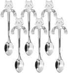 HAIKING Cat Coffee Spoon, 6 Pcs Stainless Steel Cute Mini Cat Spoon Hanging Cup Spoon for Kitchen, Cafe, Resturant, Dessert Shop or Bar (Silver)