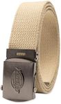 Dickies Men's Cotton Web Belt with Military Logo Buckle, Tan, One size