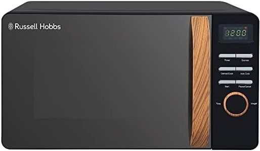 Russell Hobbs RHMD714B-N 17L 700w Scandi Black Digital Microwave with 5 Power Levels, Wood Effect Handle & Dials, Clock & Timer, Automatic Defrost, Easy Clean, 8 Auto Cook Menus