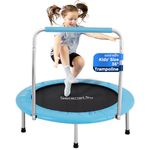 SereneLife 36" Mini Foldable Toddler Trampoline with Handle Bar, Spring-Free Rebounder Trampoline for Kids, Indoor/Garden Fitness & Play, Exercise Fun, Supports 150 lbs, Sky Blue