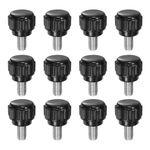 sourcing map 12pcs Knurled Clamping Knobs M5 x 8mm Metric 304 Stainless Steel Male Thread Thumb Screw on Type 14mm Plastic Round Head Threaded Hand Bolt Stud Knobs Black