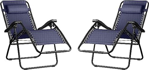 GOVITA - Sdraio da Giardino con Portabicchieri e Poggiatesta Regolabile, Sedia Pieghevole Zero Gravity da Esterno, Poltrona Relax, Carico Massimo 120kg (2)