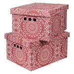 Cardboard Storage Boxes with Lid, Decorative Wardrobe, Closet, Home & Office Organiser with Handle, Flat-Packed, Stackable File Box, Gift for Adults & Kids, Set of 2, Large - Marocco Burgundy