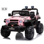 VOLTZ TOYS 12V Truck Ride-On Car Toy for Kids with Open Doors, LED Lights, 2.4G Remote Control and MP3 Player with Music, Horn, Battery Powered Electric Vehicle Gift for Boys and Girls (Pink)