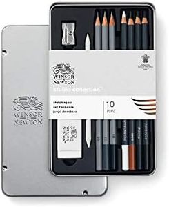 Winsor & Newton Studio Collection Sketching Pencils, Set of 10 Graphite (2B - 8B) and Charcoal Pencils with Tools, Professional Quality for Artists, for Sketching, Shading and Drawing