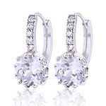 GULICX Bridesmaid White Hoop Earrings 925 Sterling Silver Huggie Drop Princess Cut Square Clear Zirconia