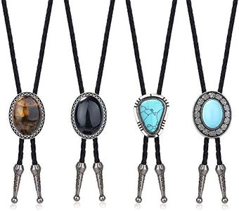 Besteel 4Pcs Bolo Tie for Men Western Cowboy Natural Tiger Eye Leather Necktie Halloween Costume Accessories for Men Women