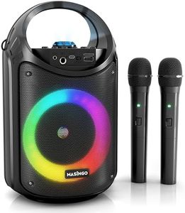 MASINGO Karaoke Machine for Kids and Adults with 2 Wireless Bluetooth Microphones, PA Portable Speaker with Colorful LED Lights, Supports TF Card/USB, AUX/MIC in, TWS for Home Party, Burletta C10 V2