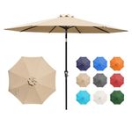 Vegond 9FT Outdoor Patio Umbrella with Crank Lift & Tilt, 2.7M Market Umbrellas with 8 Sturdy Ribs for Patio Table, Deck, Balcony, Garden, Poolside (Beige)