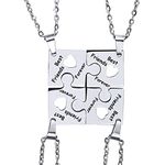 Yocoyee 4 Pcs Puzzle Best Friends Forever Necklaces Stainless Steel Engraved Heart Bff Pendant Set Friendship Necklaces - Mens